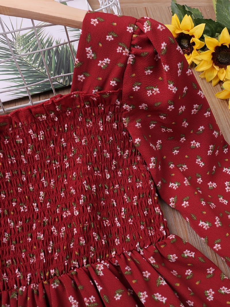 Piger Langærmet Blomsterprint Kjole Børnetøj