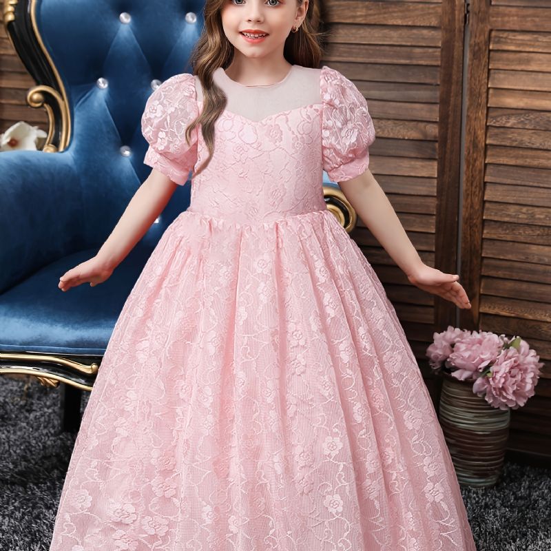Piger Langærmet Gaze Festkjoler Blomsterpige Prinsessekjole Kostume Prinsesse Tylkjole Julefest Festspil Danseboldkjole