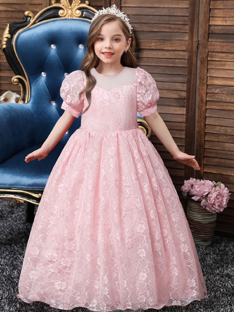 Piger Langærmet Gaze Festkjoler Blomsterpige Prinsessekjole Kostume Prinsesse Tylkjole Julefest Festspil Danseboldkjole