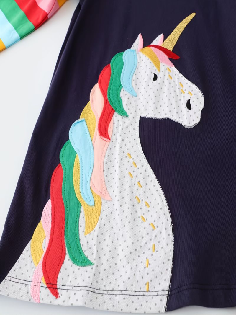 Piger Langærmet Rundhalset Kjole Bomuldsbroderet Unicorn Princess Dress