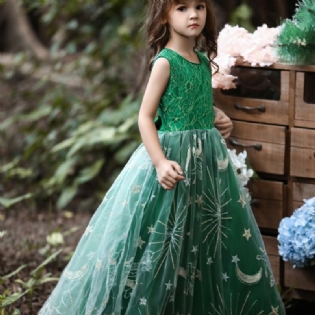 Piger Lange Festkjoler Børn Prom Puffy Tulle Ballekjole Broderet Prinsessekjole Julepige Catwalk Performance Kostume