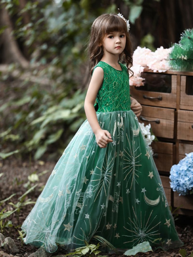 Piger Lange Festkjoler Børn Prom Puffy Tulle Ballekjole Broderet Prinsessekjole Julepige Catwalk Performance Kostume