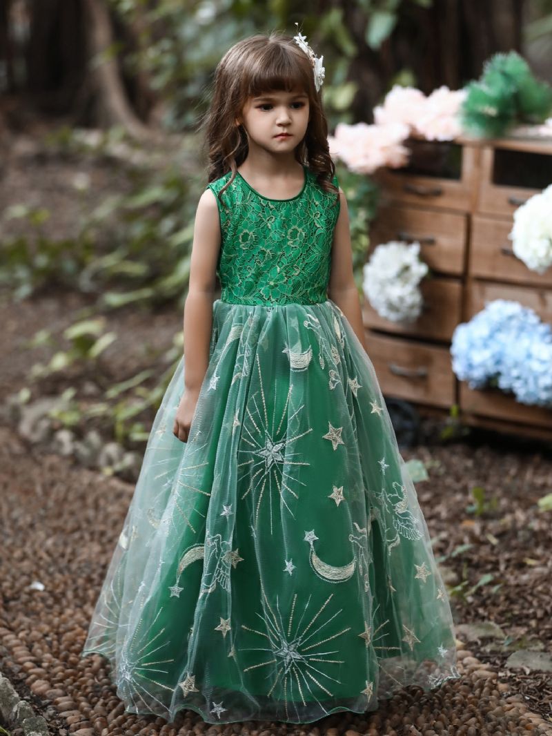 Piger Lange Festkjoler Børn Prom Puffy Tulle Ballekjole Broderet Prinsessekjole Julepige Catwalk Performance Kostume