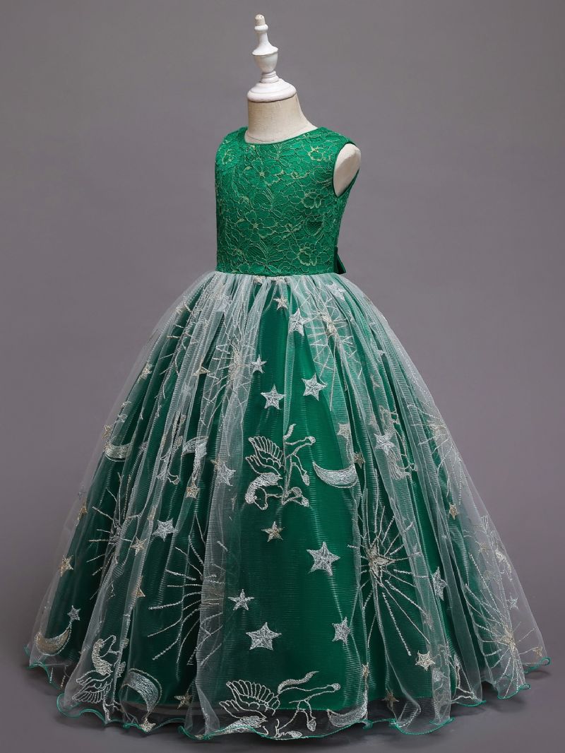 Piger Lange Festkjoler Børn Prom Puffy Tulle Ballekjole Broderet Prinsessekjole Julepige Catwalk Performance Kostume