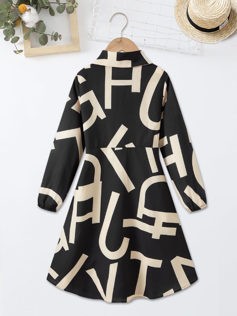 Piger Lapel Printed Bogstaver Langærmet Kjole
