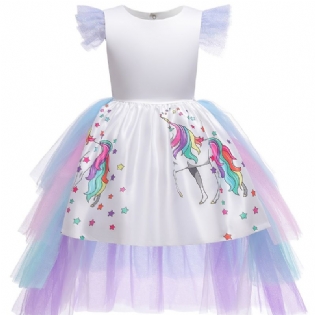 Piger Mesh Prinsesse Kjole Unicorn Print Kostume Formel Til Festkjole Jul Fødselsdag Aftenfest Bryllup