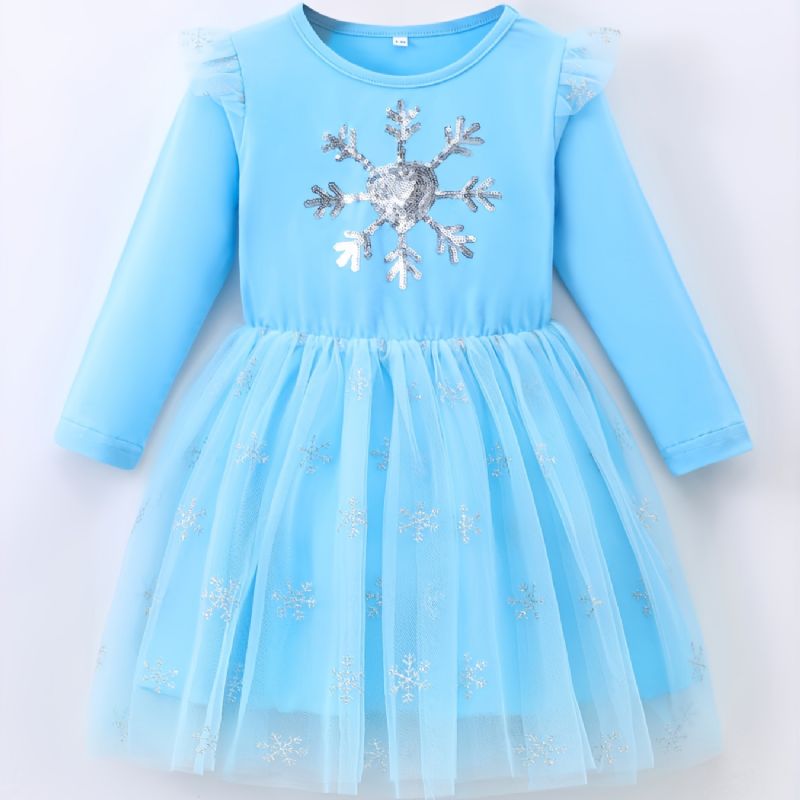 Piger Mode Crew Neck Langærmet Mesh Kjole Prinsesse