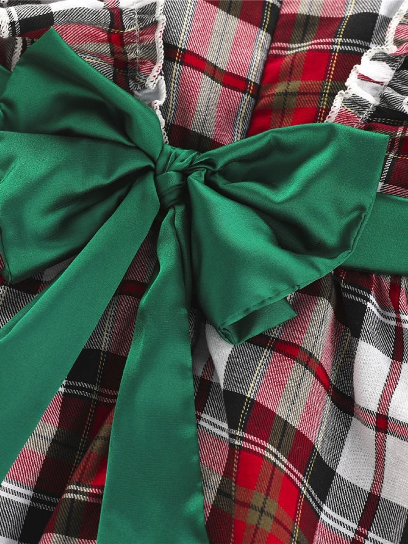 Piger Plaid Bowknot Bælte Festkjole Til Jul Fødselsdag