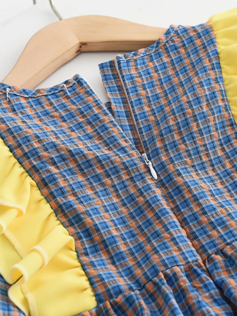 Piger Plaid Langærmet Kjole Med Flæsekant