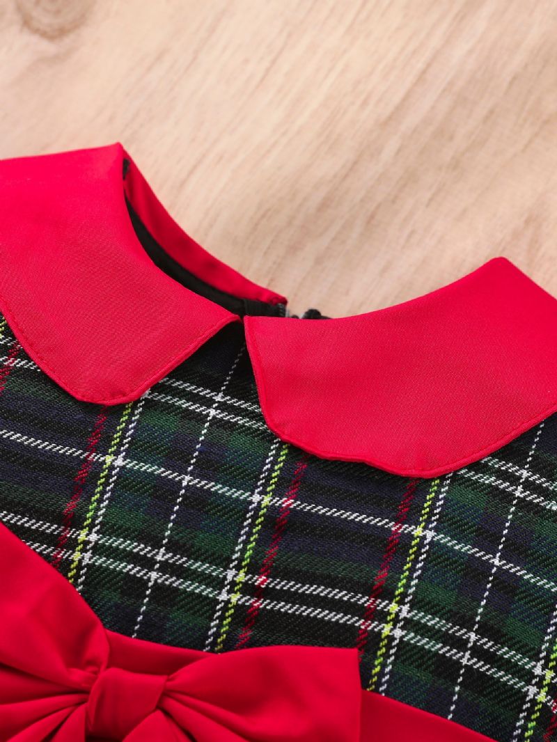 Piger Plaid Talje Sløjfe Syet Mesh Julekjole