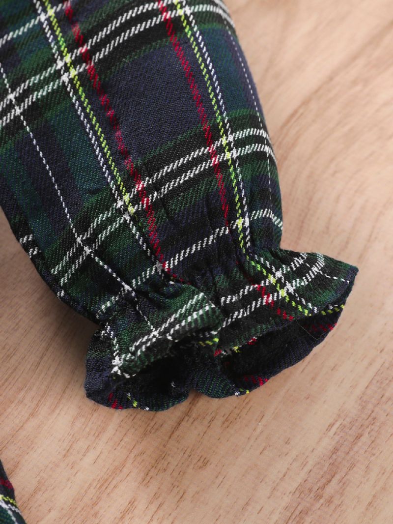 Piger Plaid Talje Sløjfe Syet Mesh Julekjole
