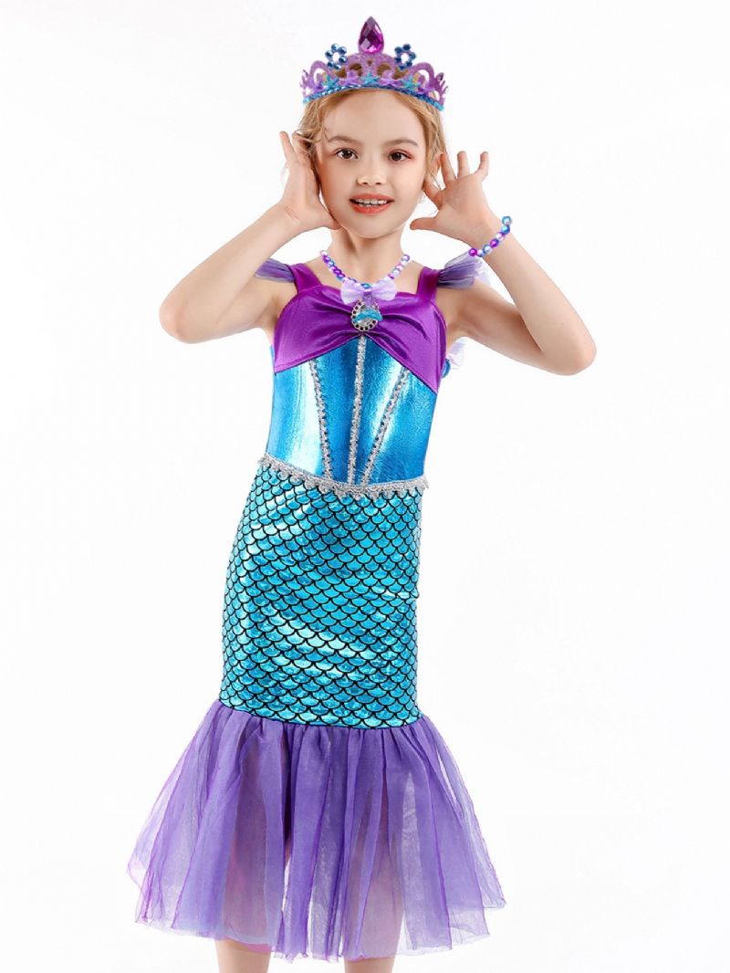 Piger Prinsesse Havfruekjole Kostume Dress Up Fødselsdagsfest Jul Cosplay Outfit Tilbehør Inkluderet Sæt
