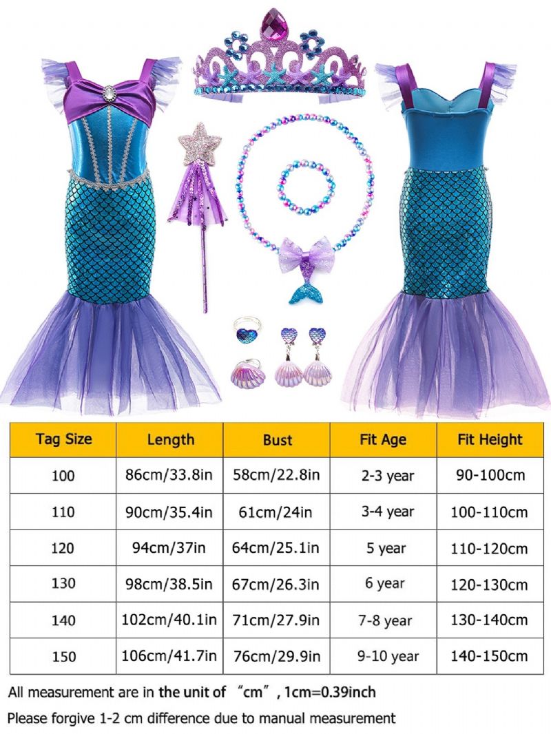 Piger Prinsesse Havfruekjole Kostume Dress Up Fødselsdagsfest Jul Cosplay Outfit Tilbehør Inkluderet Sæt