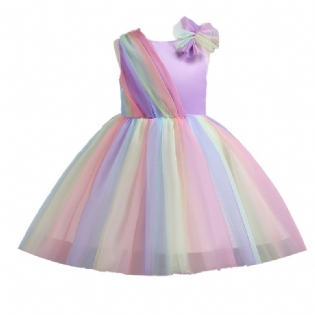 Piger Prinsesse Kjole Ærmeløs Regnbue Farve Sløjfe Mesh Blomster Dekor Tutu Performance Bryllup Til Aften Fødselsdagsfest Børn Tøj