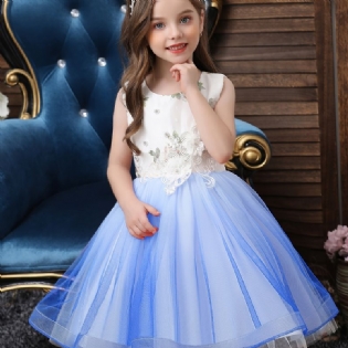 Piger Prinsesse Kjole Ærmeløse Blomster Broderi Mesh Tutu Performance Bryllup Til Aften Fødselsdagsfest Børnetøj