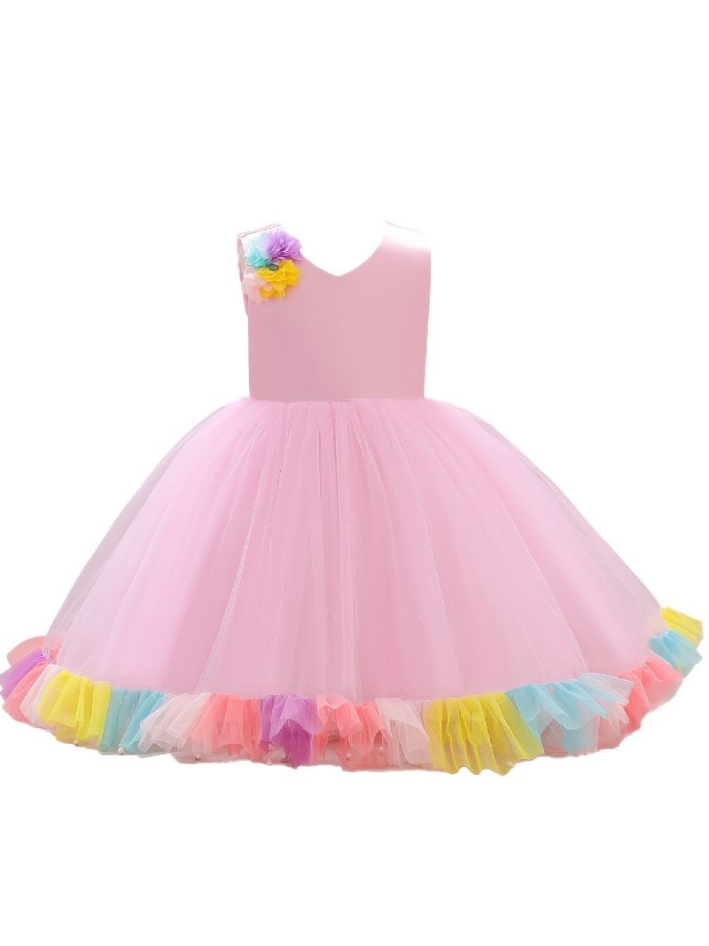 Piger Prinsesse Kjole Ærmeløse Blomster Tyl Flæse Tutu Performance Bryllup Til Aften Fødselsdagsfest Børnetøj