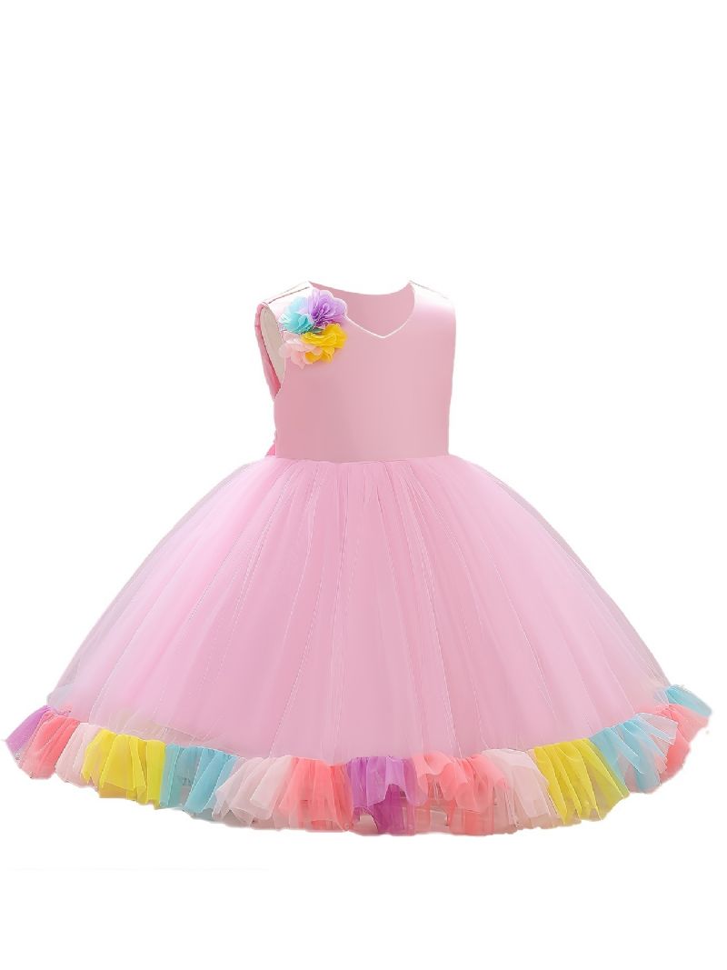 Piger Prinsesse Kjole Ærmeløse Blomster Tyl Flæse Tutu Performance Bryllup Til Aften Fødselsdagsfest Børnetøj