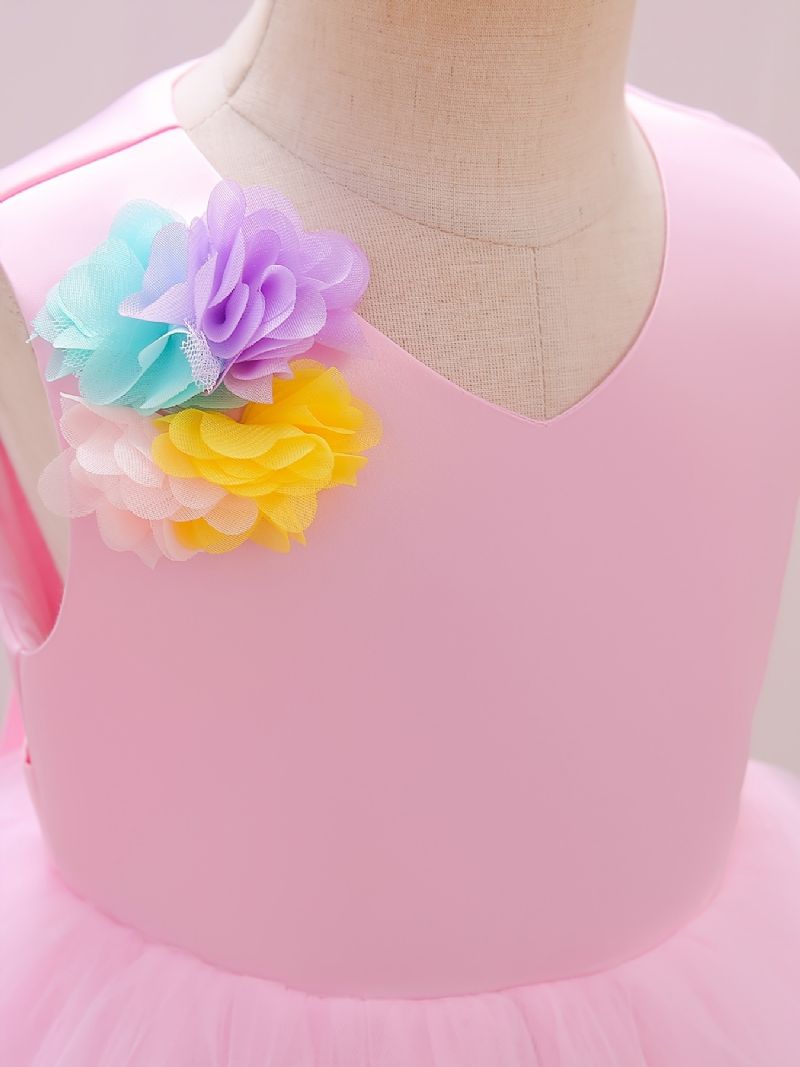 Piger Prinsesse Kjole Ærmeløse Blomster Tyl Flæse Tutu Performance Bryllup Til Aften Fødselsdagsfest Børnetøj