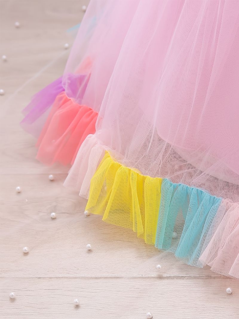 Piger Prinsesse Kjole Ærmeløse Blomster Tyl Flæse Tutu Performance Bryllup Til Aften Fødselsdagsfest Børnetøj