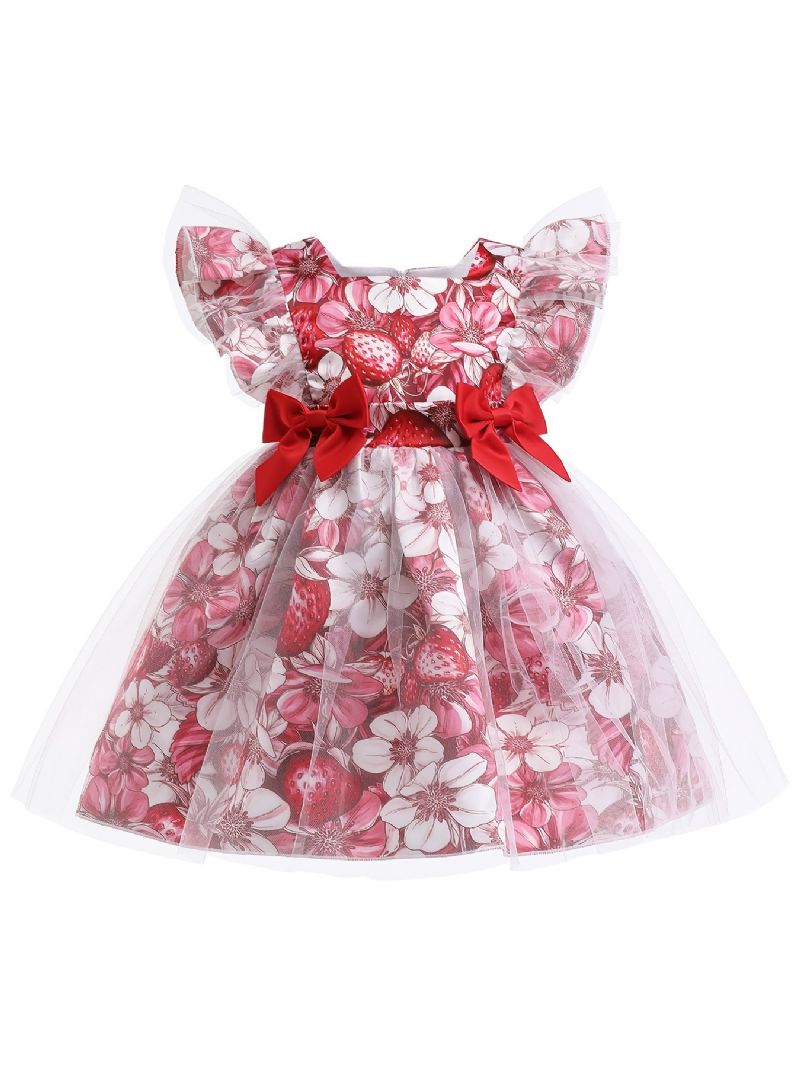 Piger Prinsesse Kjole Kortærmede Blomster Print Mesh Tutu Performance Bryllup Til Aften Fødselsdagsfest Børnetøj