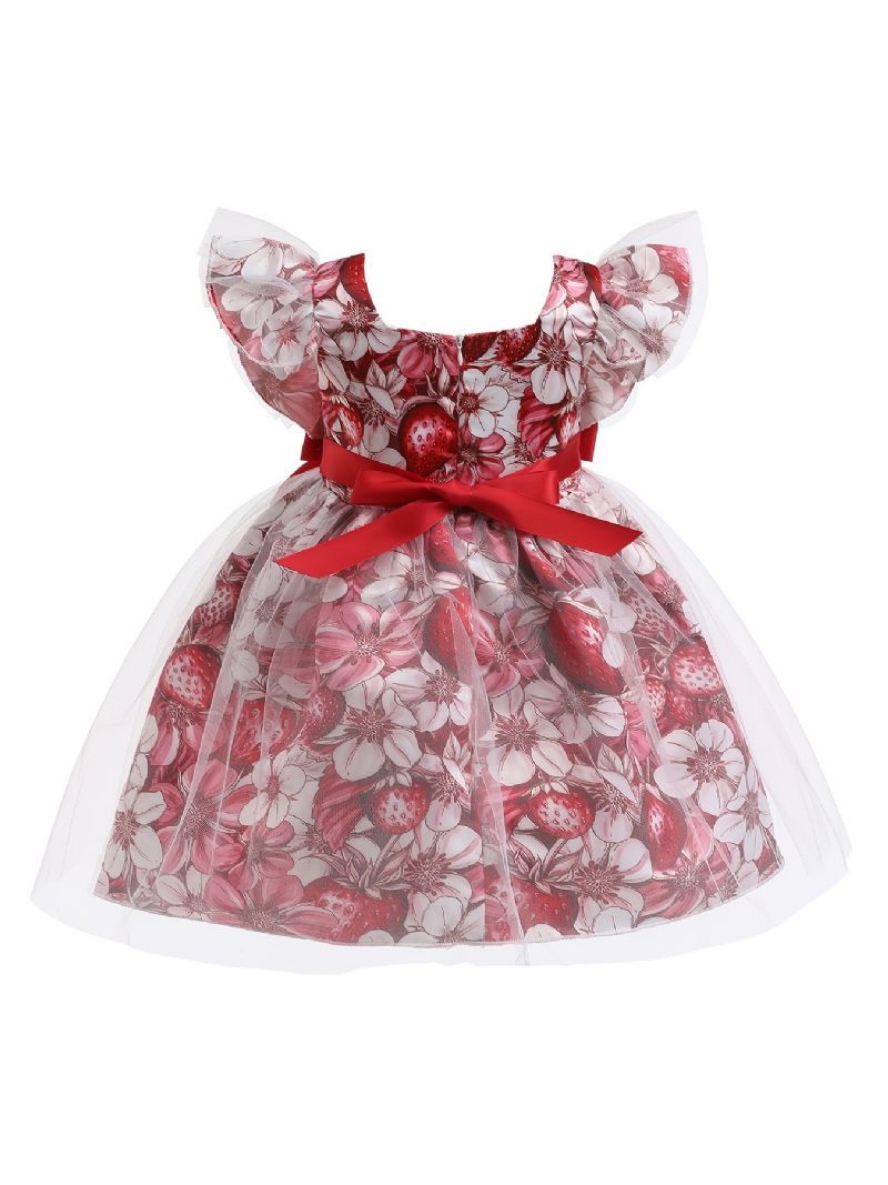 Piger Prinsesse Kjole Kortærmede Blomster Print Mesh Tutu Performance Bryllup Til Aften Fødselsdagsfest Børnetøj