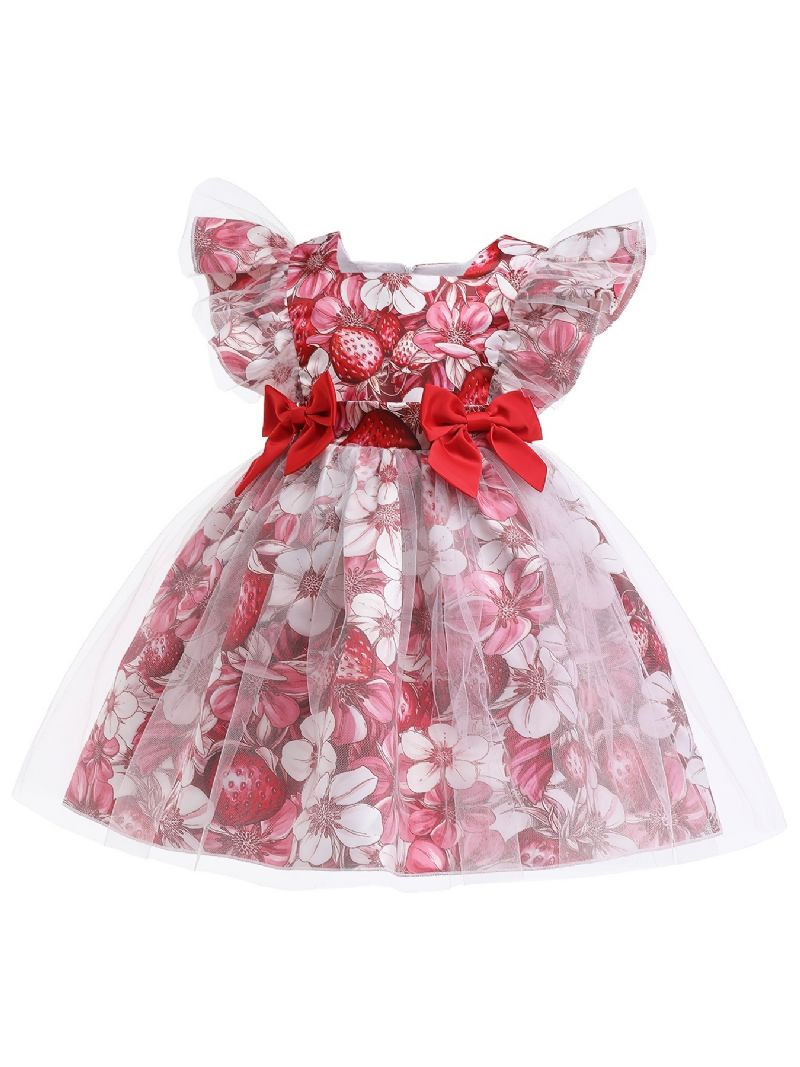 Piger Prinsesse Kjole Kortærmede Blomster Print Mesh Tutu Performance Bryllup Til Aften Fødselsdagsfest Børnetøj