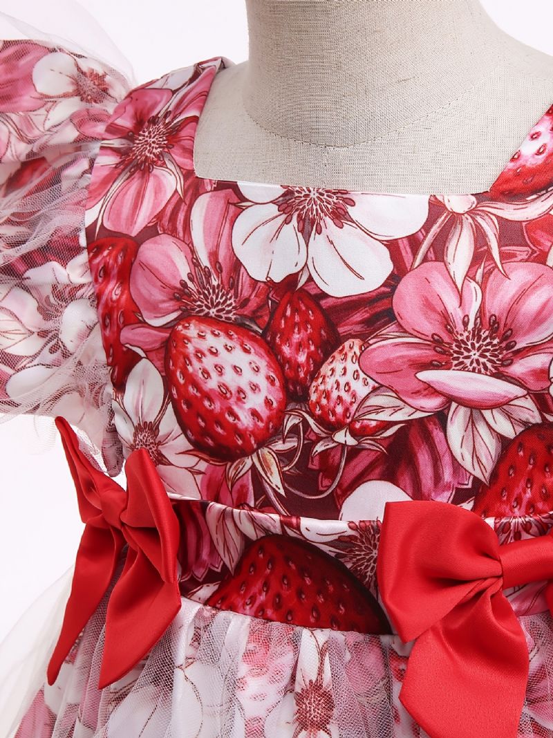 Piger Prinsesse Kjole Kortærmede Blomster Print Mesh Tutu Performance Bryllup Til Aften Fødselsdagsfest Børnetøj