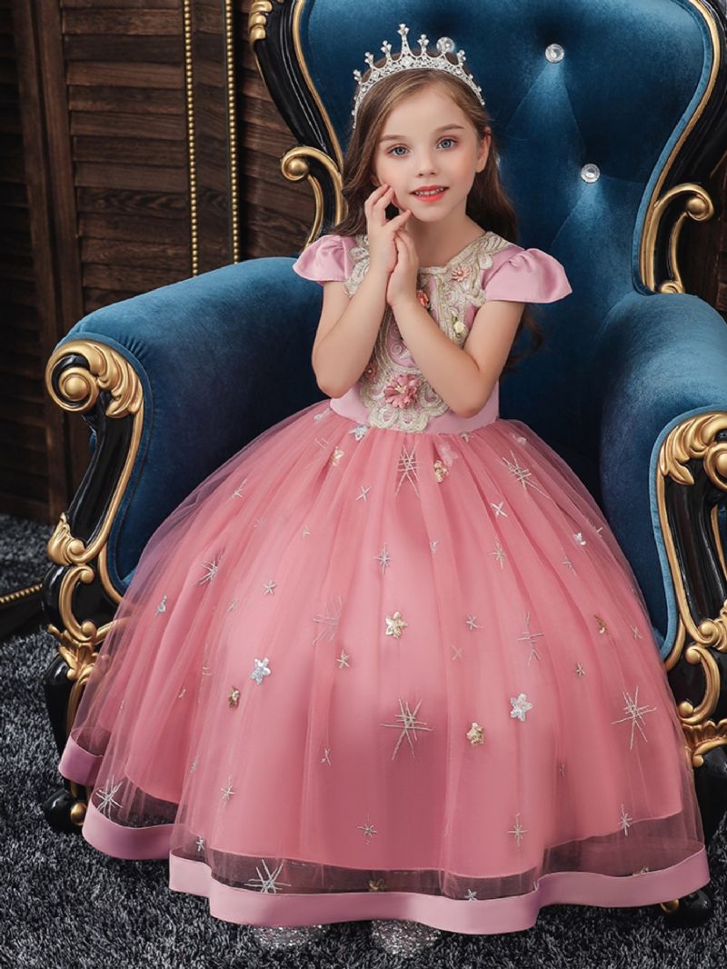 Piger Prinsesse Kjole Kortærmet Mesh Tutu Performance Bryllupsblomst Til Aften Fødselsdagsfest Børnetøj