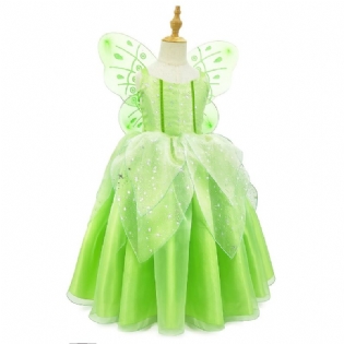 Piger Prinsesse Kjole Med Vinger Kostume Performance Dress Up Fødselsdagsfest Jul Cosplay Outfit Børnetøj