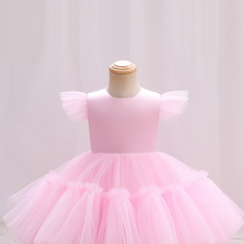 Piger Prinsessekjole Flyvende Ærmer Mesh Tutu-kjole Performancekjole Bryllupsblomsterpiger Til Aften Fødselsdagsfest Børnetøj
