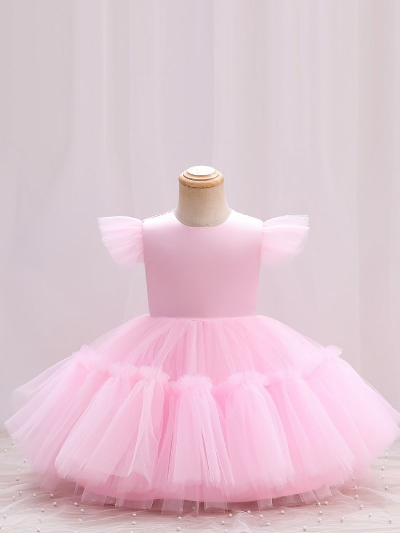 Piger Prinsessekjole Flyvende Ærmer Mesh Tutu-kjole Performancekjole Bryllupsblomsterpiger Til Aften Fødselsdagsfest Børnetøj