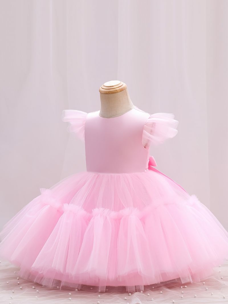 Piger Prinsessekjole Flyvende Ærmer Mesh Tutu-kjole Performancekjole Bryllupsblomsterpiger Til Aften Fødselsdagsfest Børnetøj