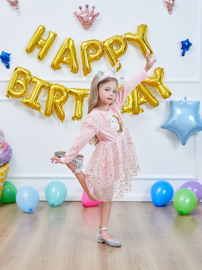 Piger Prinsessekjole Unicorn Pailletter Langærmet Efterårskjole Børnefødselsdagsfest Bryllupstylkjole