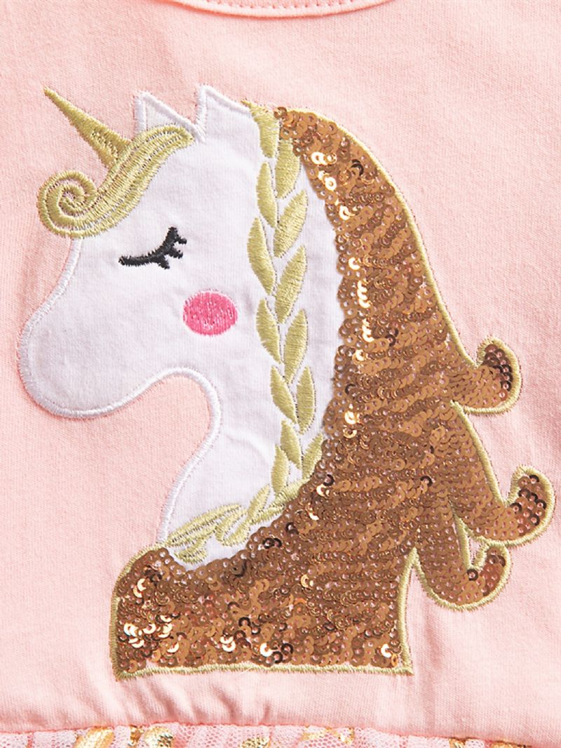 Piger Prinsessekjole Unicorn Pailletter Langærmet Efterårskjole Børnefødselsdagsfest Bryllupstylkjole
