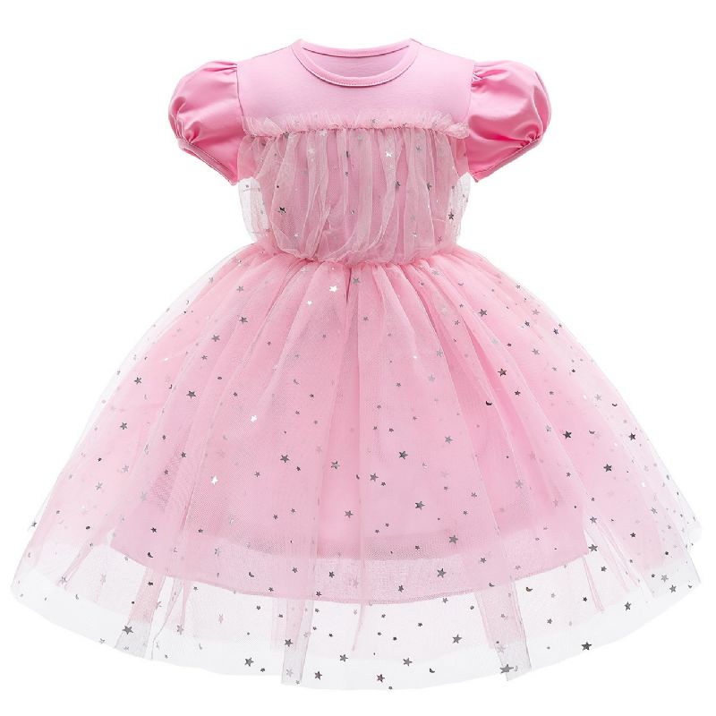 Piger Puff Sleeve Prinsesse Kjole Pailletter Babytøj Festkjole Til Jul Børnetøj