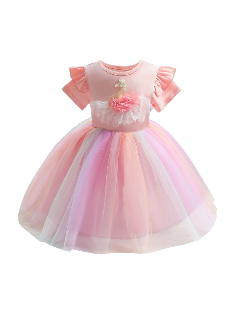 Piger Rainbow Mesh Kjole Kortærmet Flueærmet Tutu Prinsesse Børnetøj