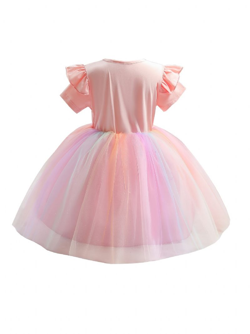 Piger Rainbow Mesh Kjole Kortærmet Flueærmet Tutu Prinsesse Børnetøj