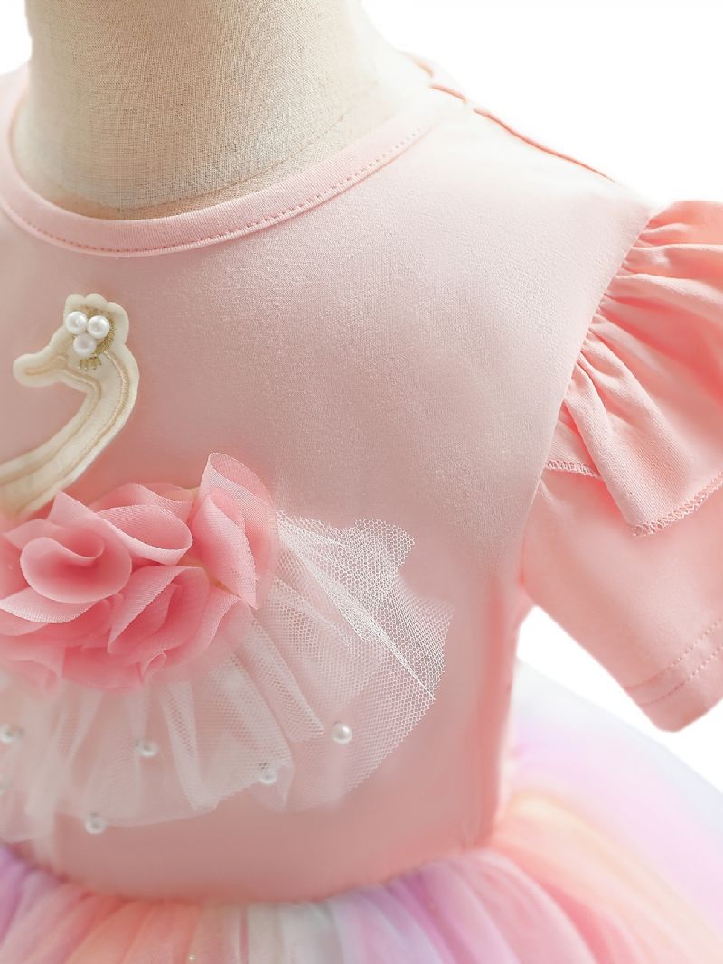 Piger Rainbow Mesh Kjole Kortærmet Flueærmet Tutu Prinsesse Børnetøj