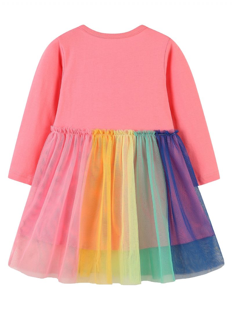 Piger Rainbow Unicorn Pattern Mesh Dress Børnetøj
