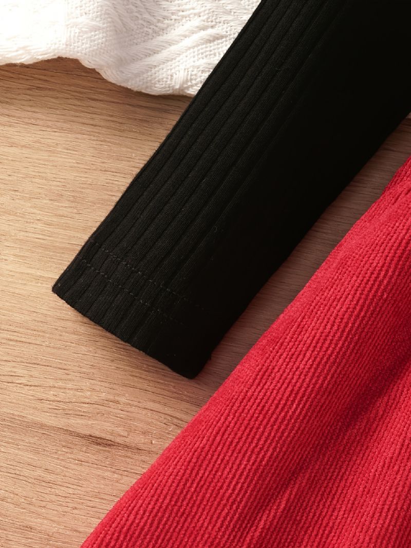 Piger Sløjfe Decor Dress Langærmet Top & Suspender Nederdel 2-i1-kjole Vinterny Julekjole