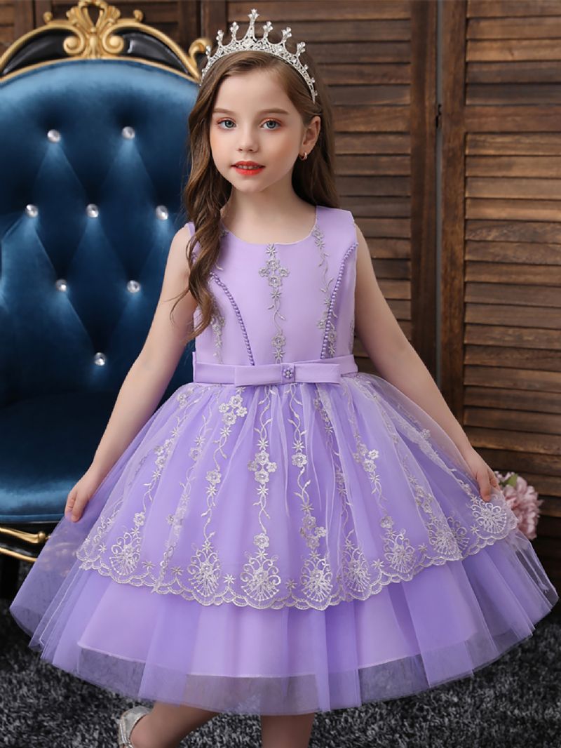 Piger Smuk Blomsterbroderi Fluffy Prinsessekjole Kostume Til Præstation Formel Lejlighed