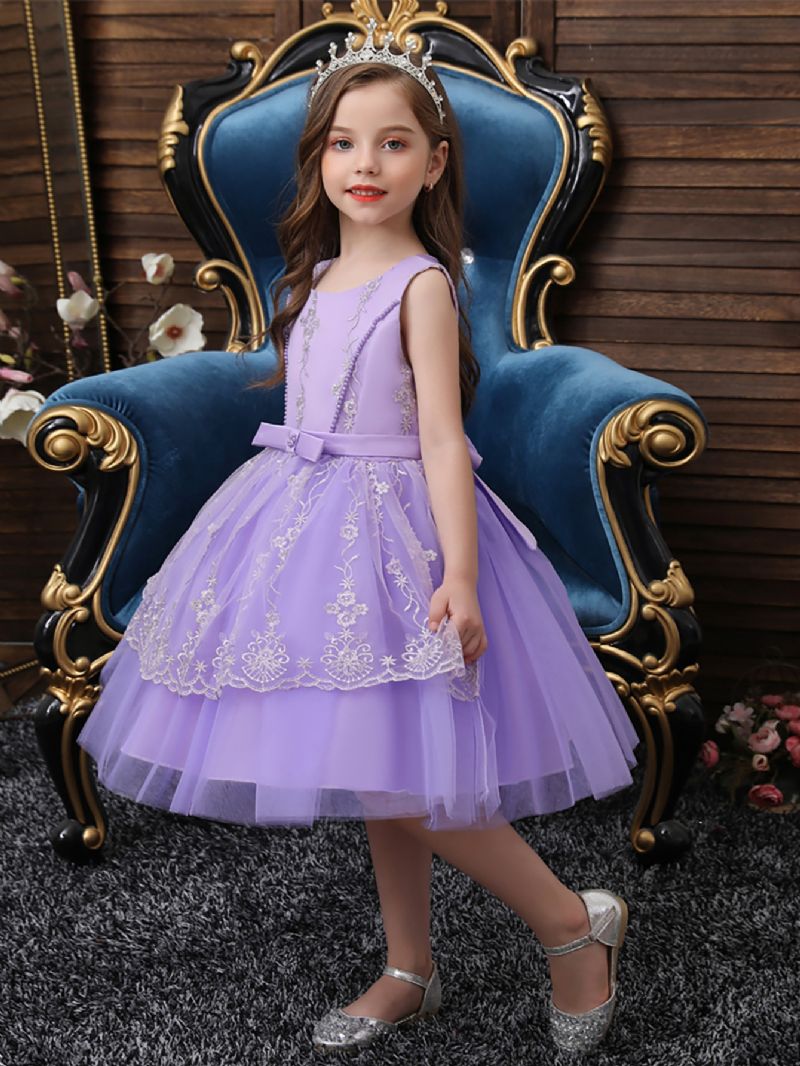Piger Smuk Blomsterbroderi Fluffy Prinsessekjole Kostume Til Præstation Formel Lejlighed