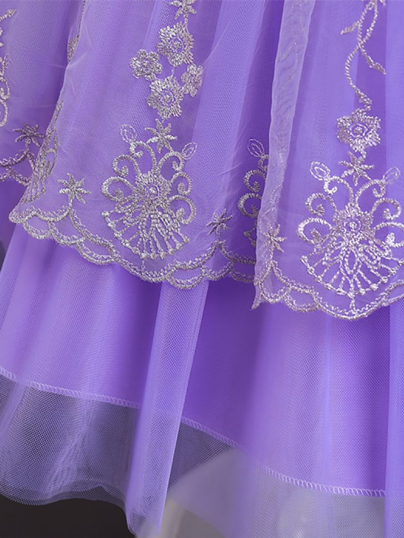 Piger Smuk Blomsterbroderi Fluffy Prinsessekjole Kostume Til Præstation Formel Lejlighed
