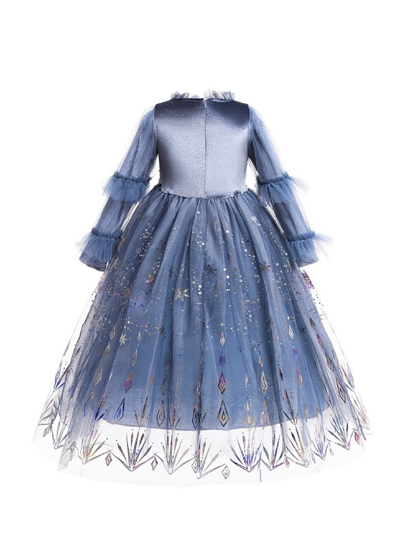 Piger Snowflake Print Mesh Langærmet Elsa Princess Kjole Børnetøj Til Jul