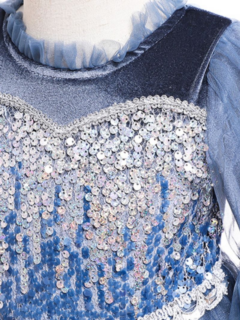 Piger Snowflake Print Mesh Langærmet Elsa Princess Kjole Børnetøj Til Jul