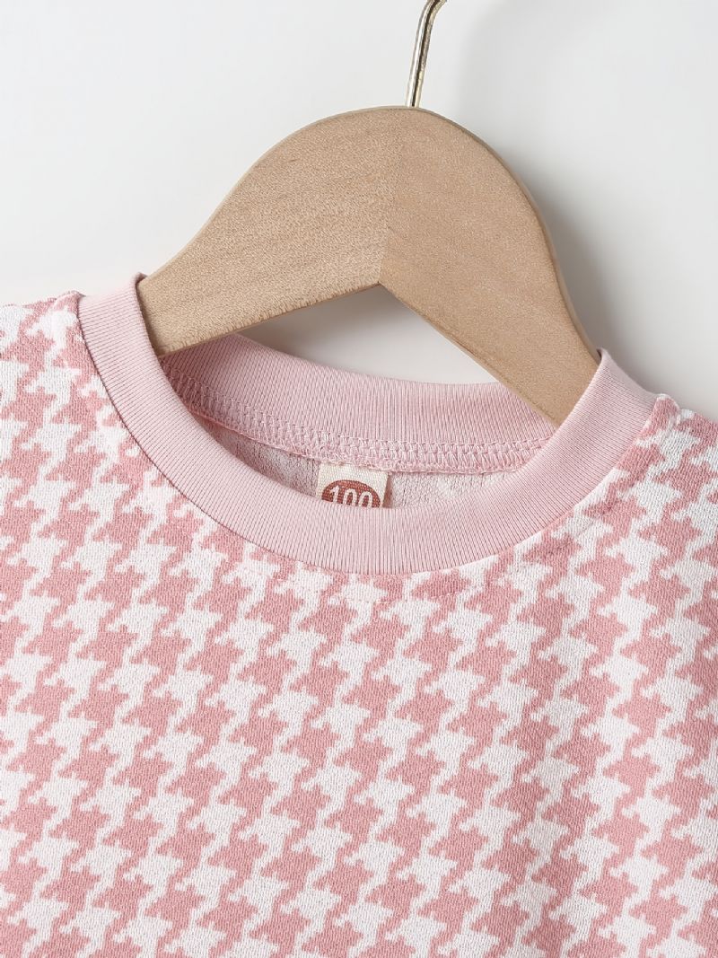 Piger Sød Afslappet Pjusket Kjole Med Houndstooth Print Kortærmet Rund Hals Til Fest