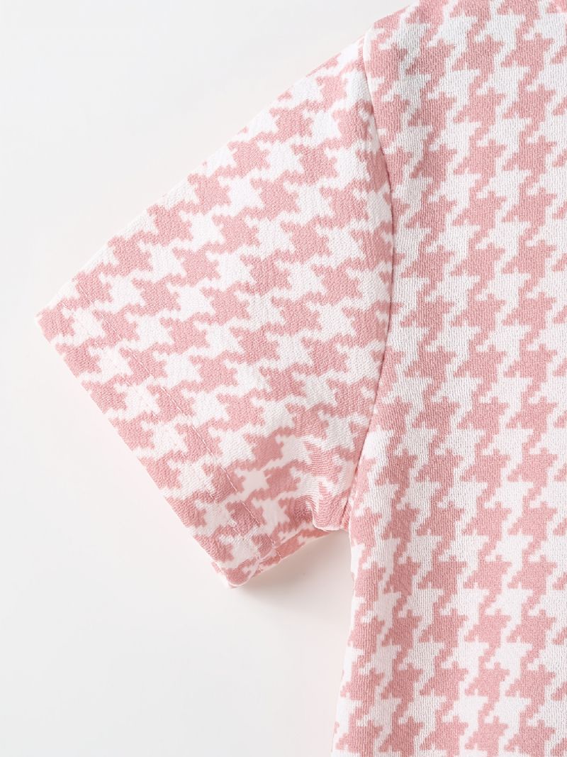 Piger Sød Afslappet Pjusket Kjole Med Houndstooth Print Kortærmet Rund Hals Til Fest