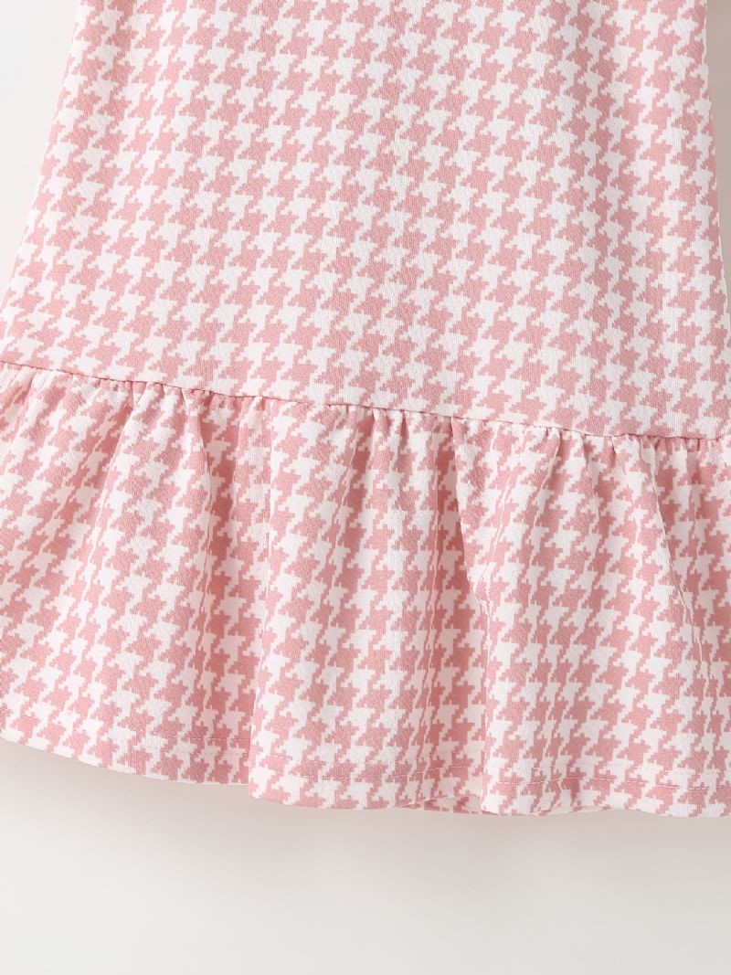 Piger Sød Afslappet Pjusket Kjole Med Houndstooth Print Kortærmet Rund Hals Til Fest