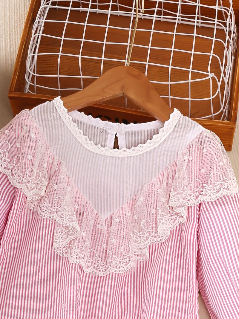 Piger Sød Elegant Blonde Stribet Kjole Langærmet Crew Neck Til Fest