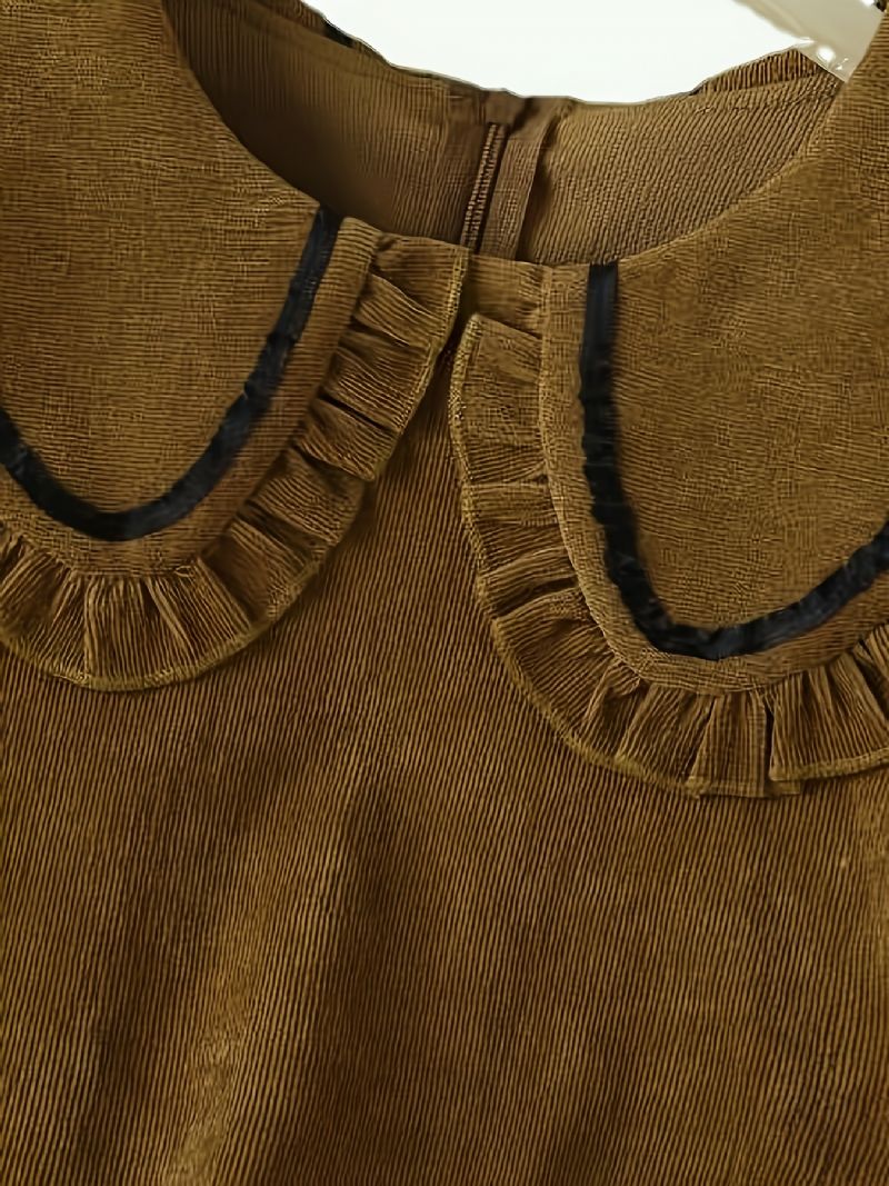 Piger Sød Elegant Corduroy Dukke Krave Kjole Klassisk Langærmet Til Fest Brun